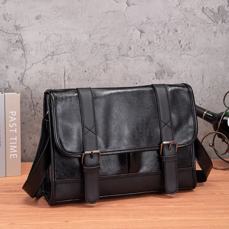 Large Capacity Men's Travel Shoulder Bag Leather Crossbody Bag Trendy Korean Version Commuting Men's Casual Shoulder Bag