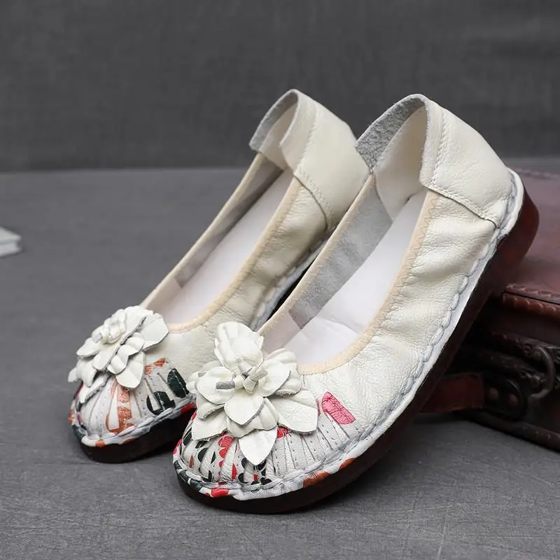 Retro Flroal Moccasins Shoes Casual Ladies Elegant Vintage Ballet Flats Women\'s Summer Loafers Luxury Genuine Leather Flat Shoes