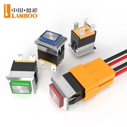 LANBOO 19*13 Square Plastic Push Button 2NO 4-pin Momentary/Latching Red, Green, Blue and Yellow optional