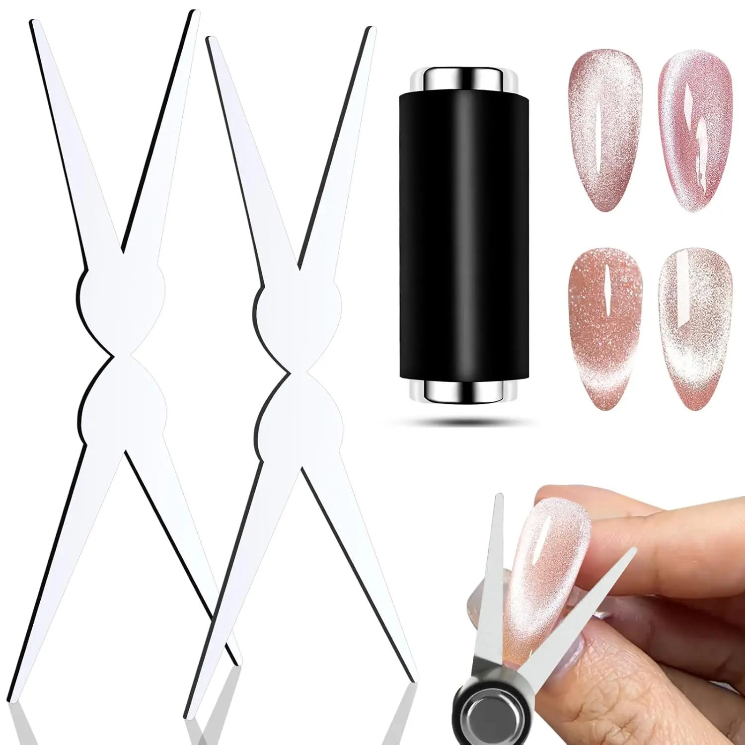 Double Headed Nails Magnet French Shape Strong 3D Cat Eye Magnet Nail Art Gel Polish Magnetic Manicure Accessories Tools Set