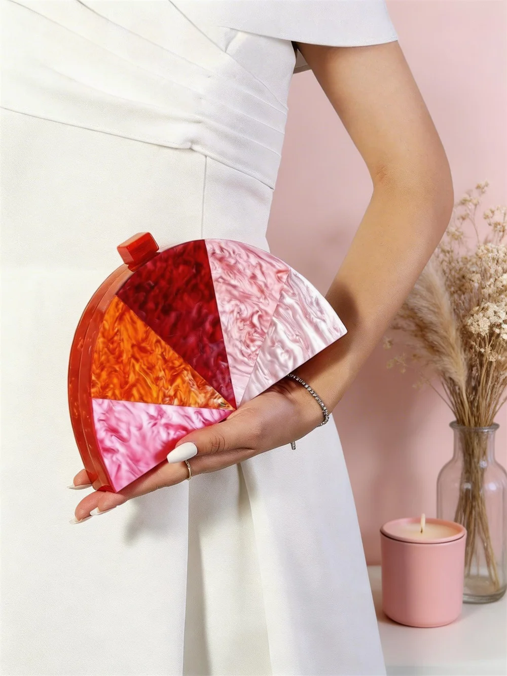 

Яркая полосатая акриловая сумка-клатч оранжевого цвета для женщин, на плечо, для свадебного платья, вечерняя сумочка-кошелек