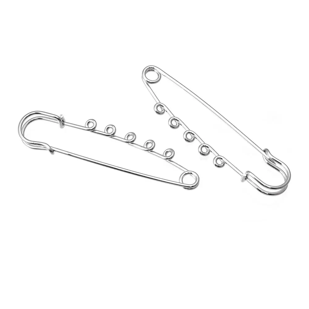 58MM 64MM 75MM Imitation Rhodium Color Iron Brooch Base Brooch Pins with Hanging Hole Diy Jewelry Making Supplies Accessories