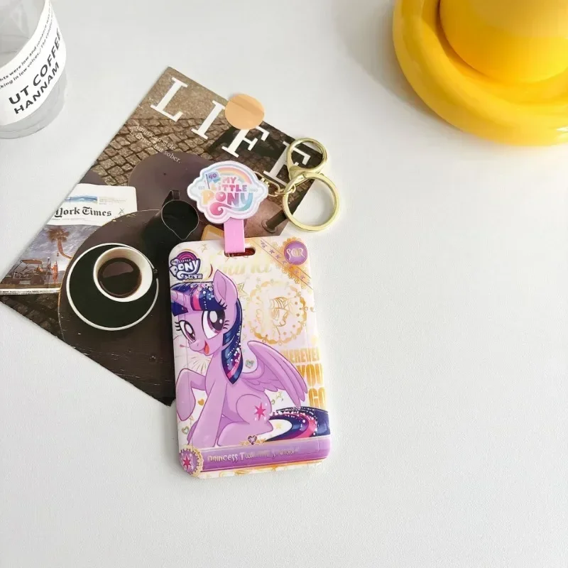 بلدي ليتل المهر حاملي بطاقات الهوية الكرتون الخنصر فطيرة بطاقة الوصول سلسلة مفاتيح Kawaii Fluttershy قابل للسحب حافظة بطاقات الائتمان قلادة #6