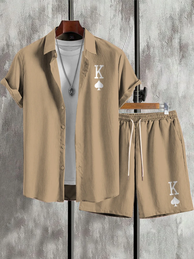

Летняя повседневная мужская и женская рубашка с короткими рукавами и пляжные шорты, комплект модной гавайской мужской рубашки с короткими рукавами