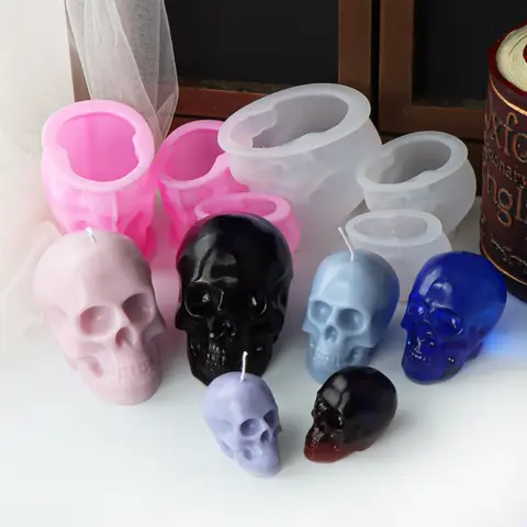 3D Skull Silicone Mold DIY Large Skull Desktop Ornament Epoxy Resin Candle Mold Skull Sculpture Halloween Home Decoration Mold