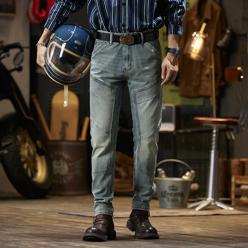 Waterproof Cycling Jeans Men's Skinny Motorcycle Pants Stretch Windproof Warm Motorcycle Anti-Fall Pants Fashion Slim-Fit Pants