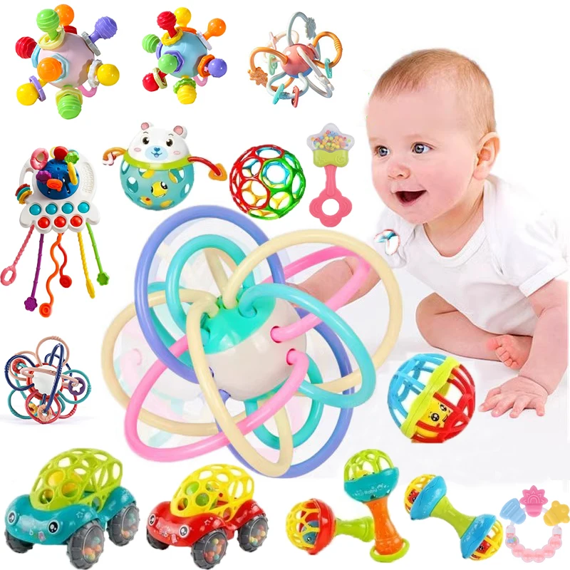 Newborn Baby Rattle Toys Montessori Sensory Teether Grasping Activity Development Toys Silicone Teething Toys For Babies  0 12 M