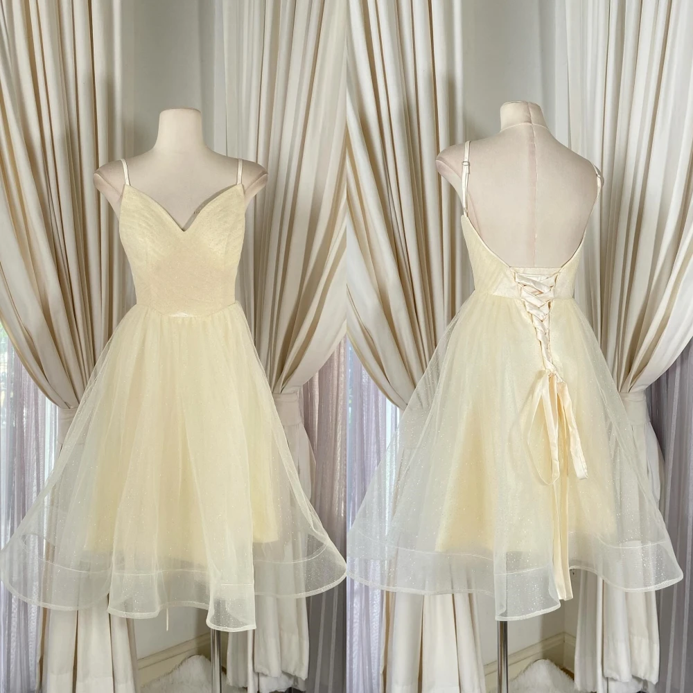 

Customized High Quality yellow Organza Evening Dress Elegant Graceful Sweetheart Spaghetti Straps Lace Up Back Homecoming Dress