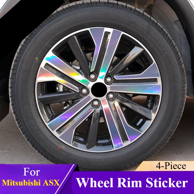 

For Mitsubishi ASX: 4-Piece Holographic Wheel Rim Sticker - Reflective & Color-Shift 3M Adhesive Body Trim Accessories