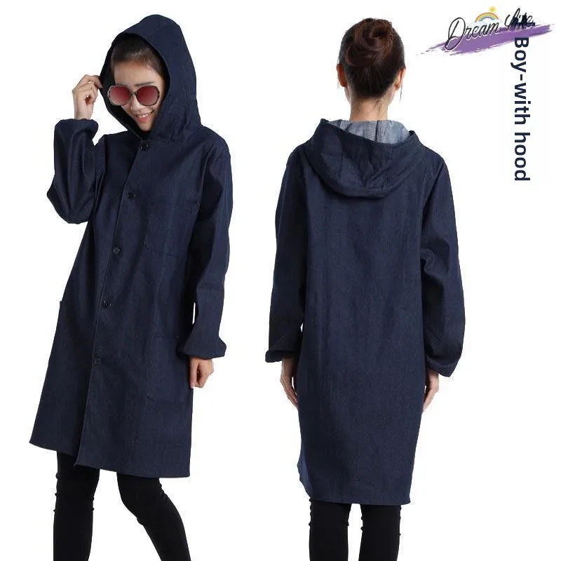 Denim Lab Coat Long Thickened Dustproof Male Female Workers Uniforms Resistant to Dirt And Wear for Transportation Workwear - view 5