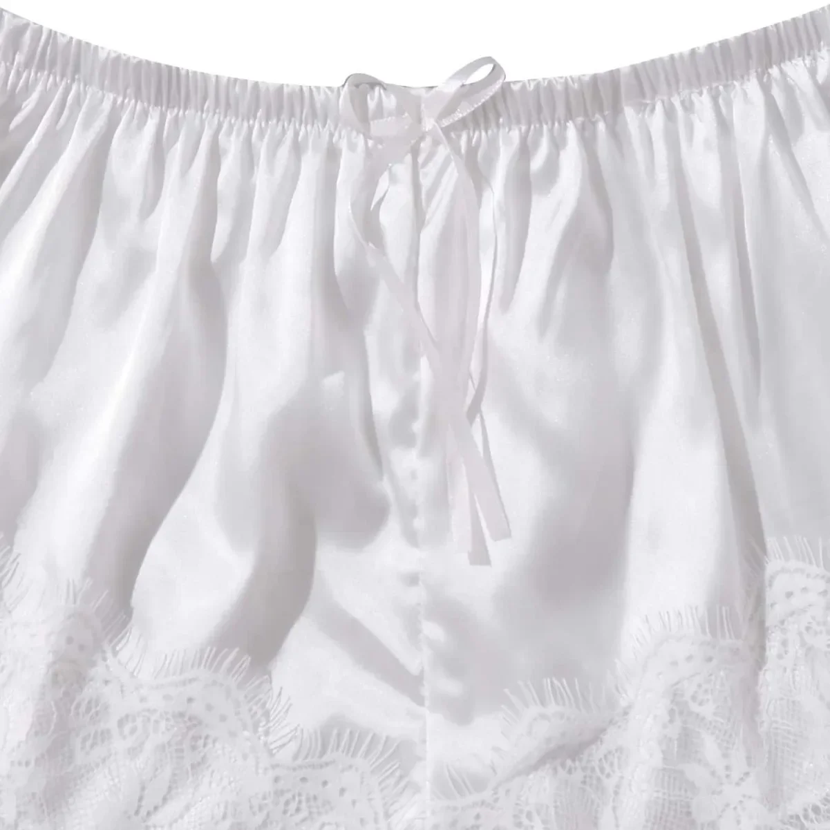 4PCS frauen Lange Pyjamas Set Weiß Spitze Satin Seide Nacht Dessous Tops Und Shorts Casual Nachtwäsche Lose Hochzeit hause Kleid