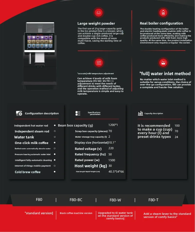 Cafetera automática comercial de alta calidad y fácil de usar, molinillo integrado de café con leche F80