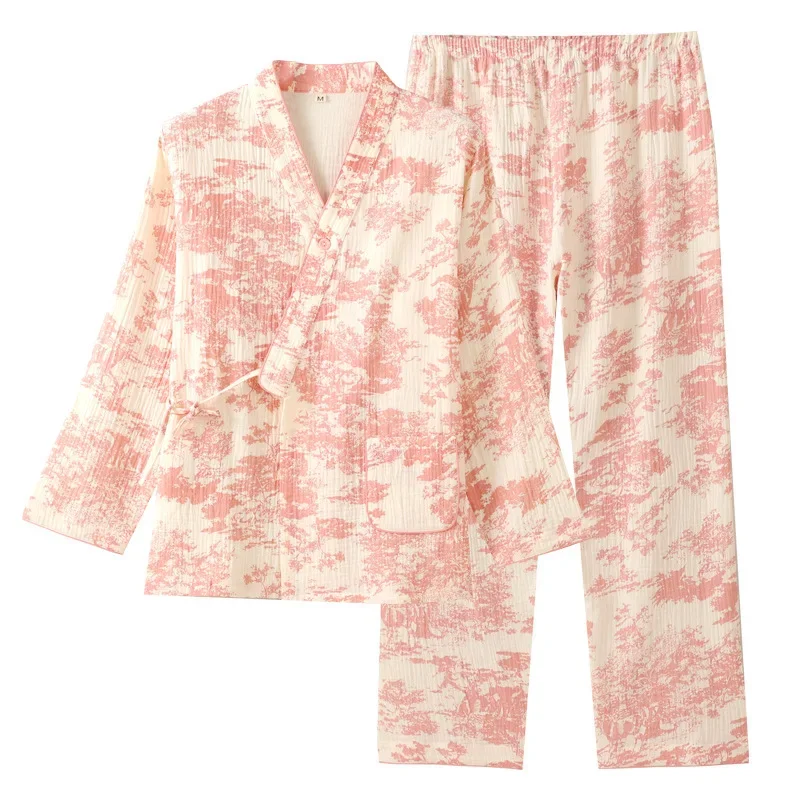 Conjunto de pijama feminino com 2 peças, crepe 100% algodão, manga comprida, doce fúria para o lar, novo, 2024