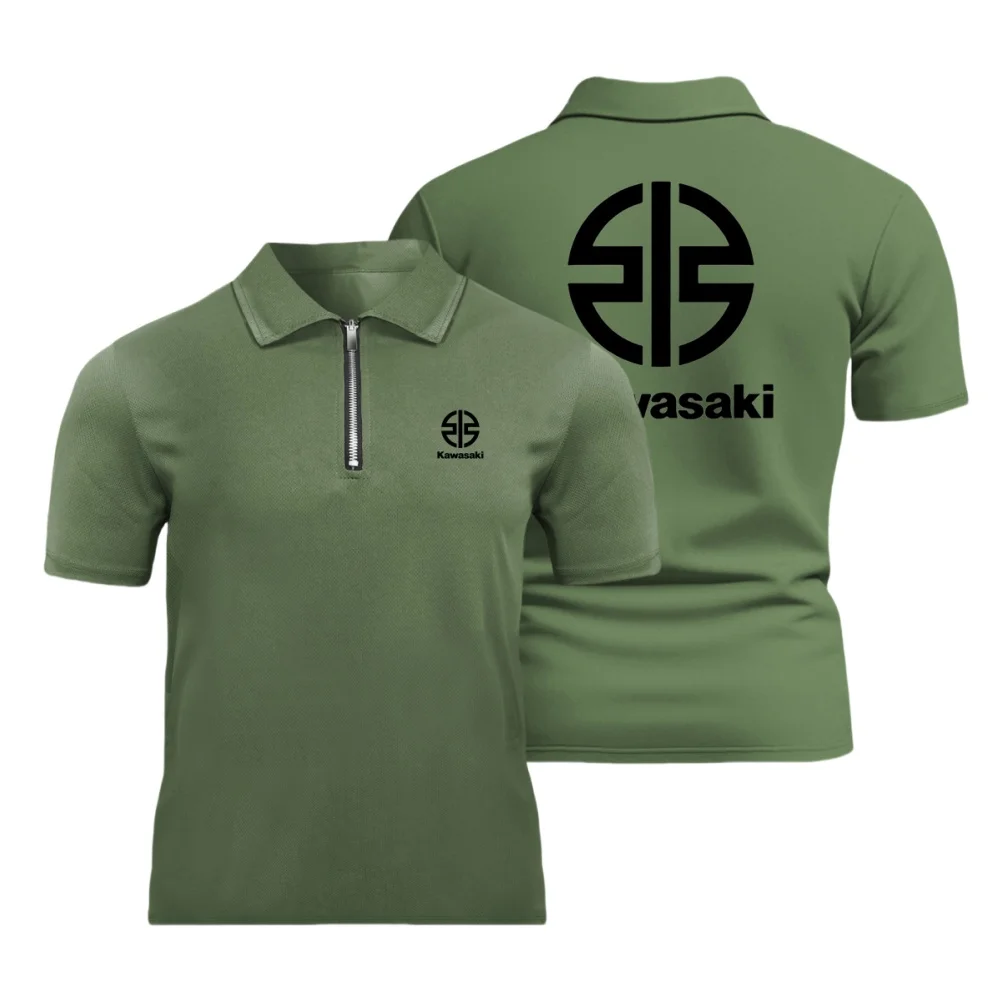 

KAWASAKI motorcycle top summer men's short sleeved polo shirt, business casual fashionable breathable zipper collar T-shirt