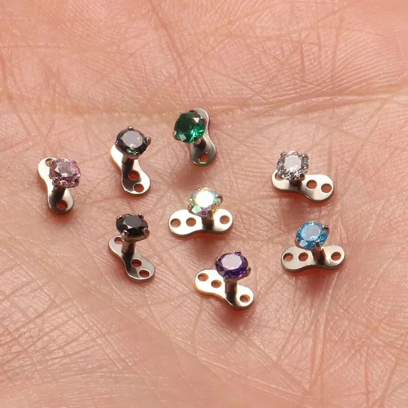 ASTM F136 Titanium Dermal Anchor Piercing 16G Microdermal Piercing Skin Diver Dermal Piercing Inlaid with 5A CZ Body Jewelry