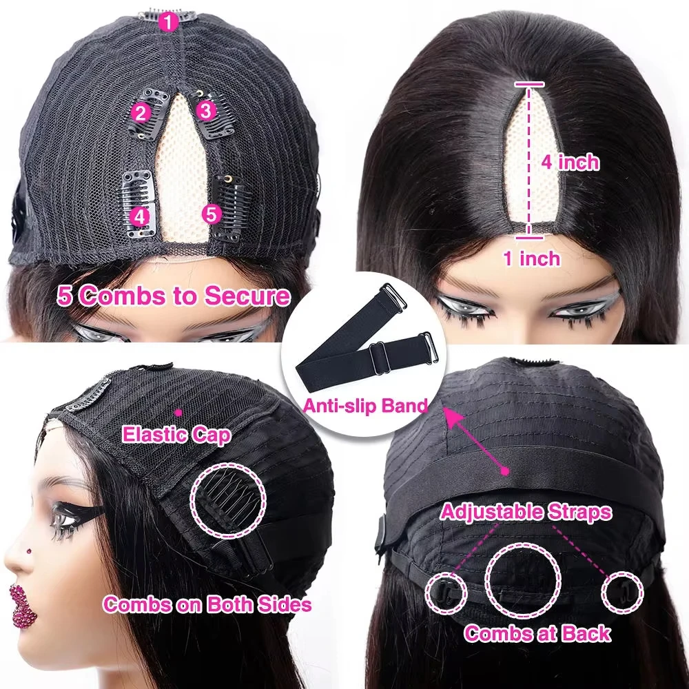 220% Density Straight Hair V Part Wig 30 32 Inches Upgrade Human Hair Head Clip In Half Wig Brazilian Glueless Wigs For Black Women - view 7