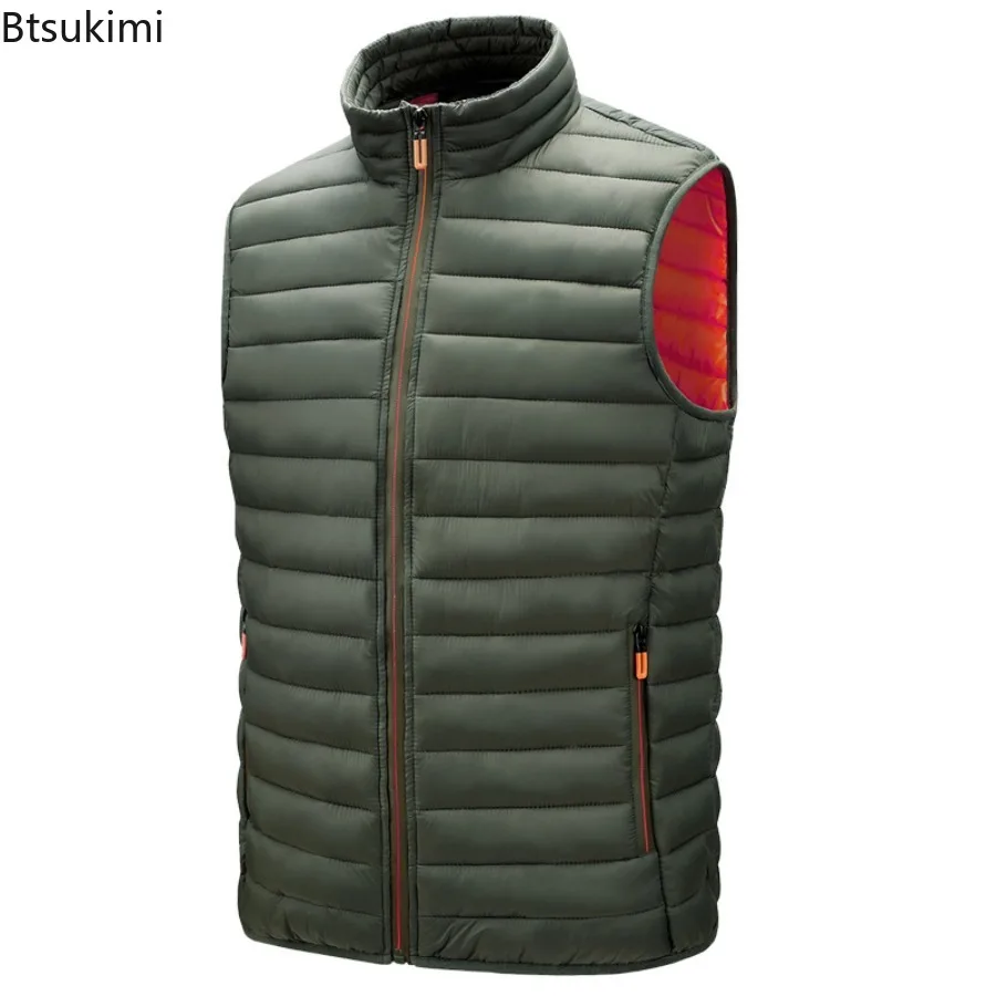 New Autumn Winter Men's Sleeveless Jackets Fashion Stand Collar Warm Casual Pockets Waistcoat Windproof Lightweight Parkas Vests