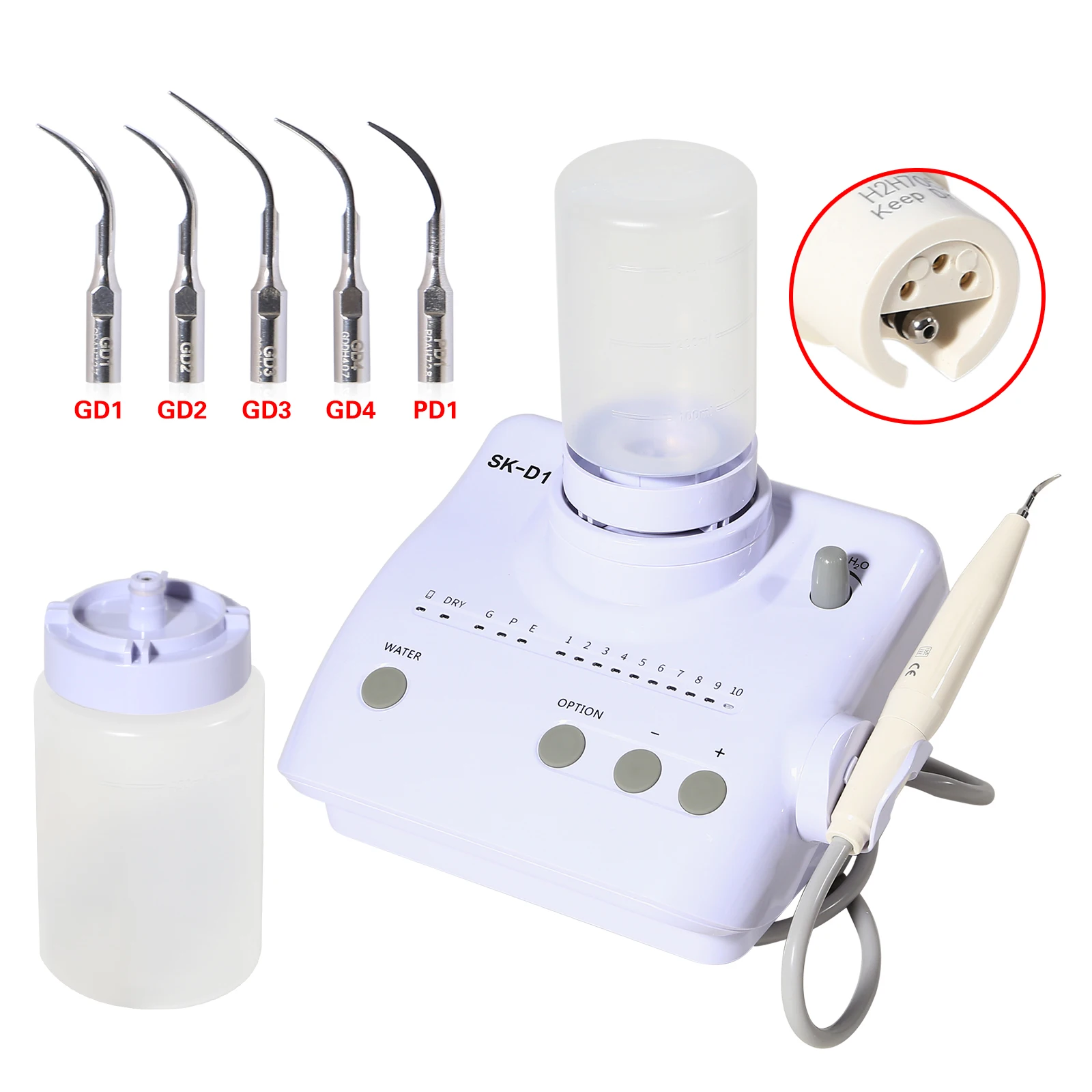 Dental Ultrasonic Piezo Scaler +Handpiece 2 Bottles 5 Tips Fit DTE SATELEC SK-D1