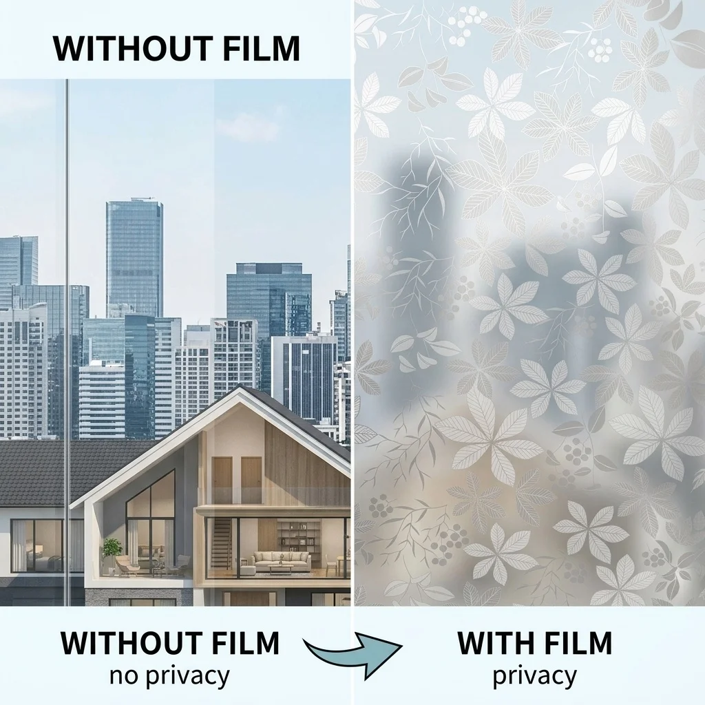 Leaf Berry Pattern Privacy Window Film Self-Adhesive Opaque Frosted Glass Sticker for Home Bathroom Kitchen Office Anti-UV