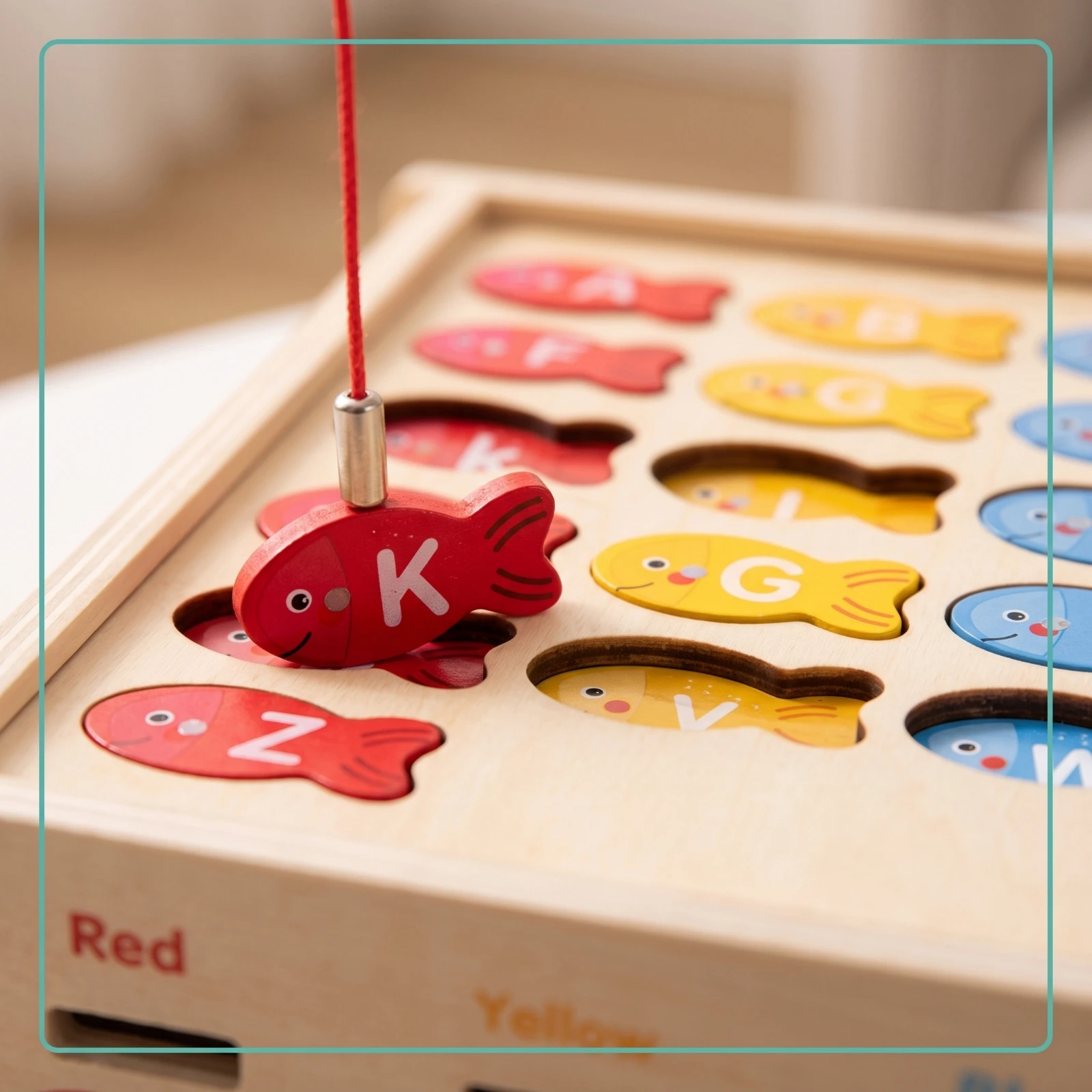 Alphabet Puzzle with Fishing Poles Hands-On Alphabet Matching Board Wooden Fishing Game Fine Motor Letter Sorting Toy Sturdy