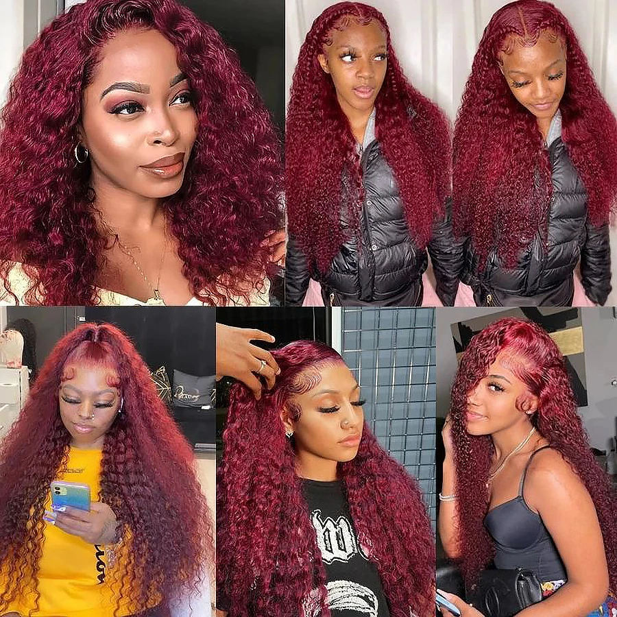 99J بورجوندي 13x4 موجة عميقة الدانتيل إغلاق الباروكات 250% الكثافة البرازيلي خصلات الشعر المستعار الإنسان للنساء (26 بوصة)