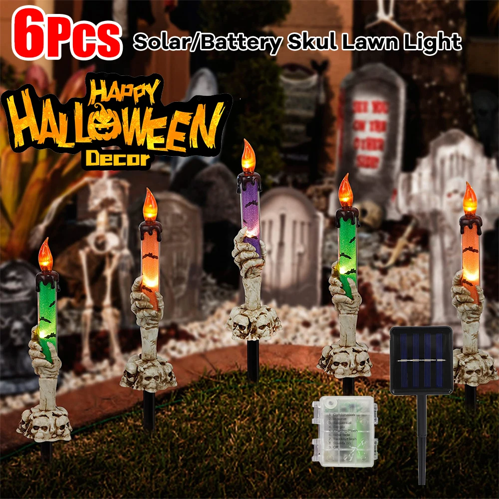 Halloween 6 Stücke Skelett Hände Halten Kerze Lampe Dekorationen Handwerk Solar Schädel Licht Kerze Flammenlose Garten Party Decor Supplie