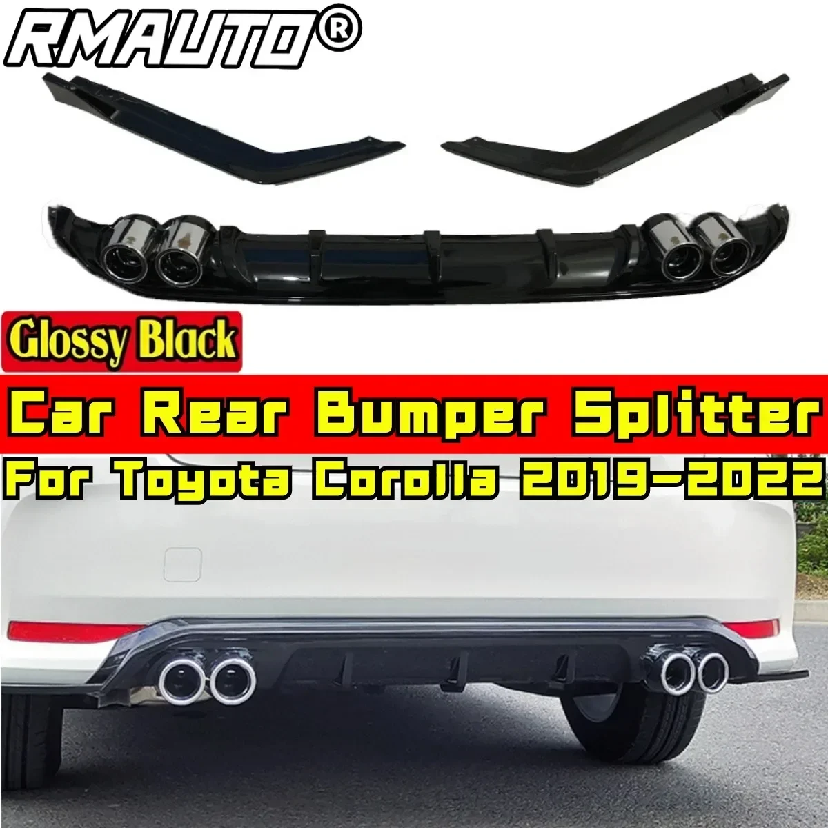 Corolla Rear Bumper Splitter Glossy Black Sport Style Rear Bumper Diffuser Guard For Toyota Corolla 2019-2022 Car Accessories