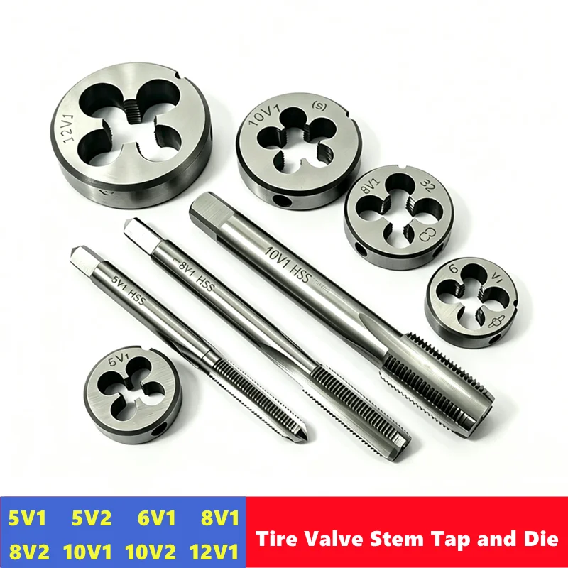 Tire Valve Stem Tap and Die 5V1 5V2 6V1 8V1 8V2 10V1 10V2 12V1, Repair tire valve stem internal and external thread tool