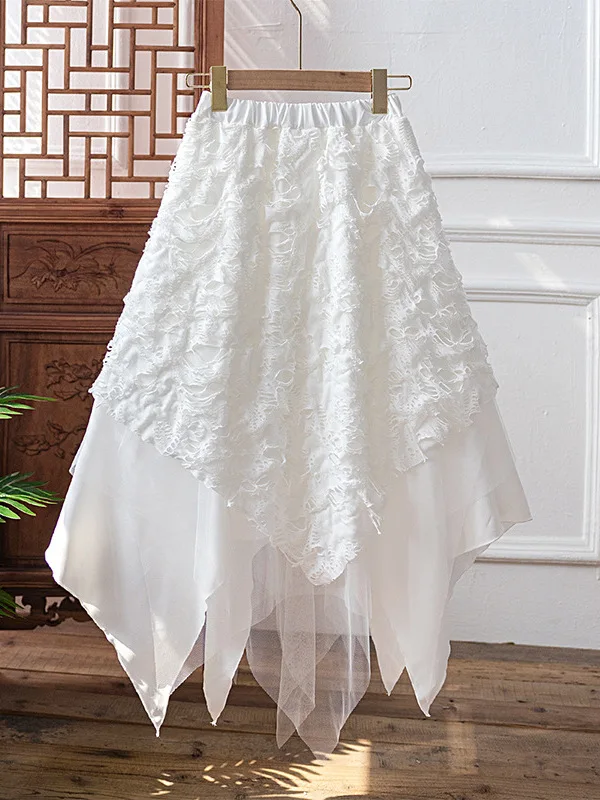 Retro Heavy Work Multi-Layer Asymmetrical Tulle Hole Puffy Skirt Super Fairy Skirt Flower Decoration Half Skirt Women's Clothing