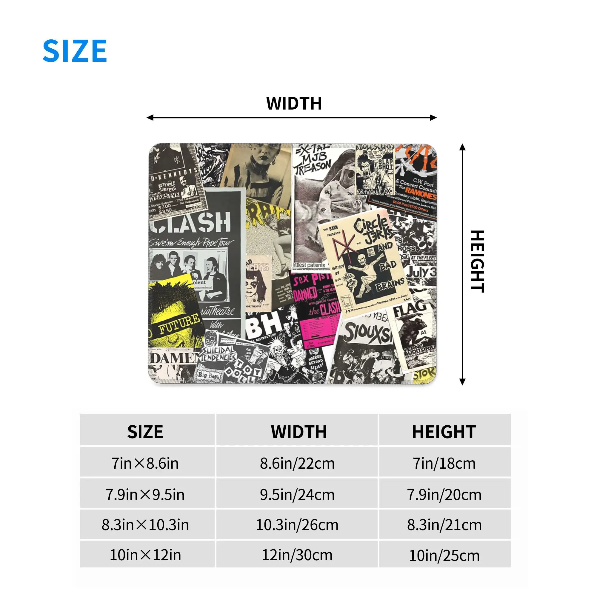 Punk Rock Music Flyers Collage Mouse Pad Computer Keyboard Mouse Mat Gaming PC Laptop Desk Mat Office Accessories Table Mats