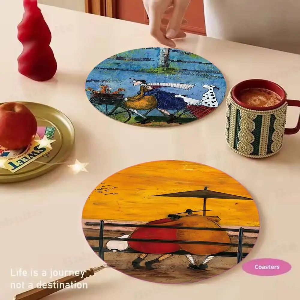 Sam Toft Art Abstract Landscape Wood Coaster Set - Heat Resistant for Tea & Coffee, Home Cafe Decor Holiday Gift