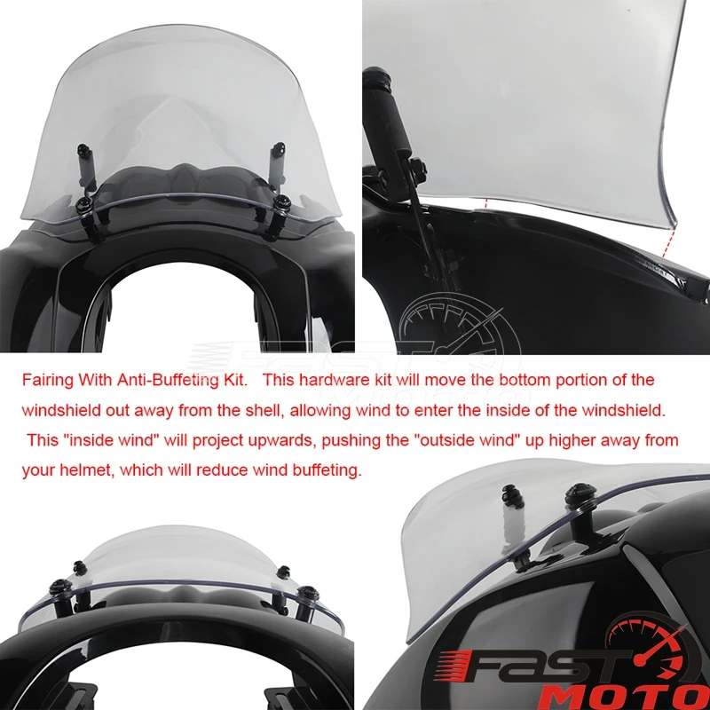 Front Fairing 12" Windshield Cowl Windscreen For BAJA LP6 LED Lights Mounting Bracket Kit For Harley Softail Fat Bob 2018-2025 view 6