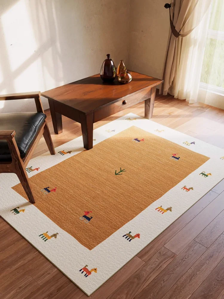 Retro Ethnic Style Living Room Large Area Carpets Beige Bedroom Carpet Anti-creative Design Rugs Anti-slip Machine Washable Rug