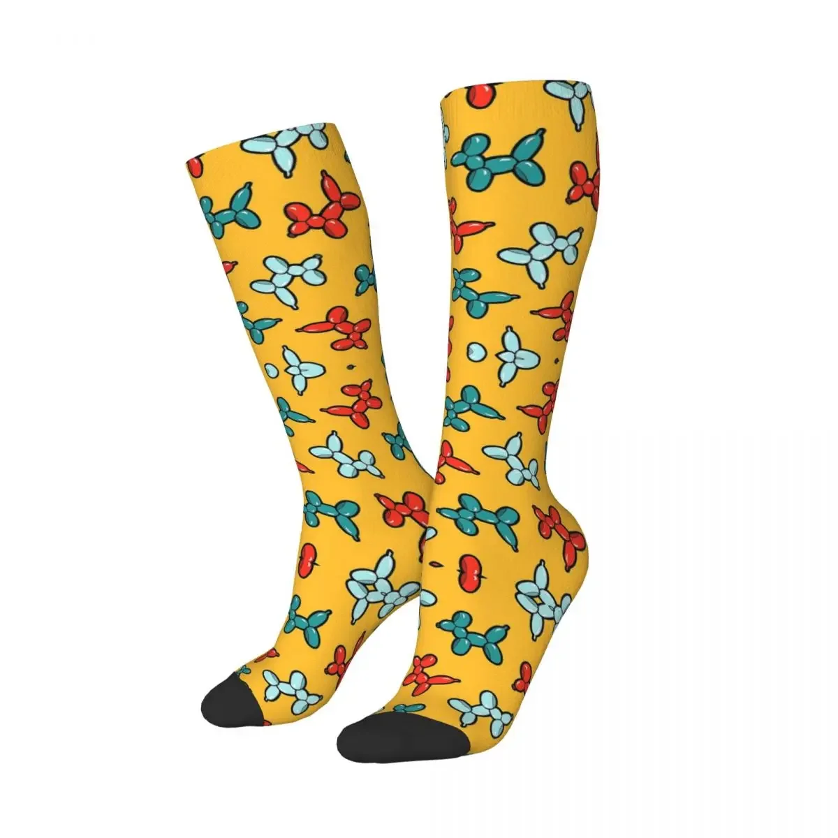 Balloon Animal Dogs Pattern In Yellow Socks Harajuku Super Soft Stockings All Season Long Socks for Unisex Christmas Gifts