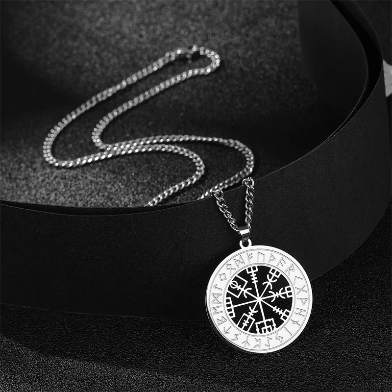 Vintage Men Chains Viking Rune Compass Pendant Necklace for Men Accessories Amulet Stainless Steel Jewelry Gifts collar hombre