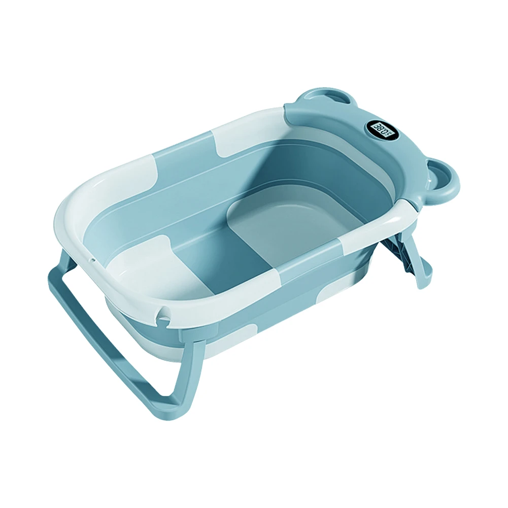 Real-Time Temperature Display Bath Bucket Non-Slip Foldable with Cushion Support (Without bath mat Green)