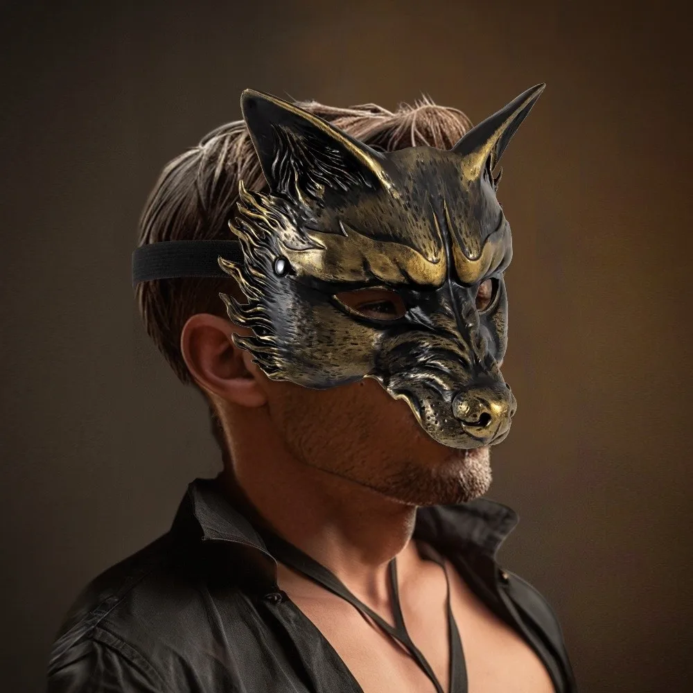 Creative Wolf Halloween Mask Half Face Animal Masquerade Mask Dress Up Props Foam Cosplay Mask Men