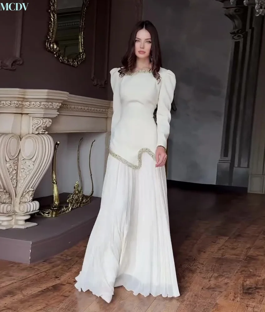 Customized Classic Organza A-Line Crystal Evening Dress Delicate V-Neck Long Sleeves Floor Length Bespoke Occasion Gowns