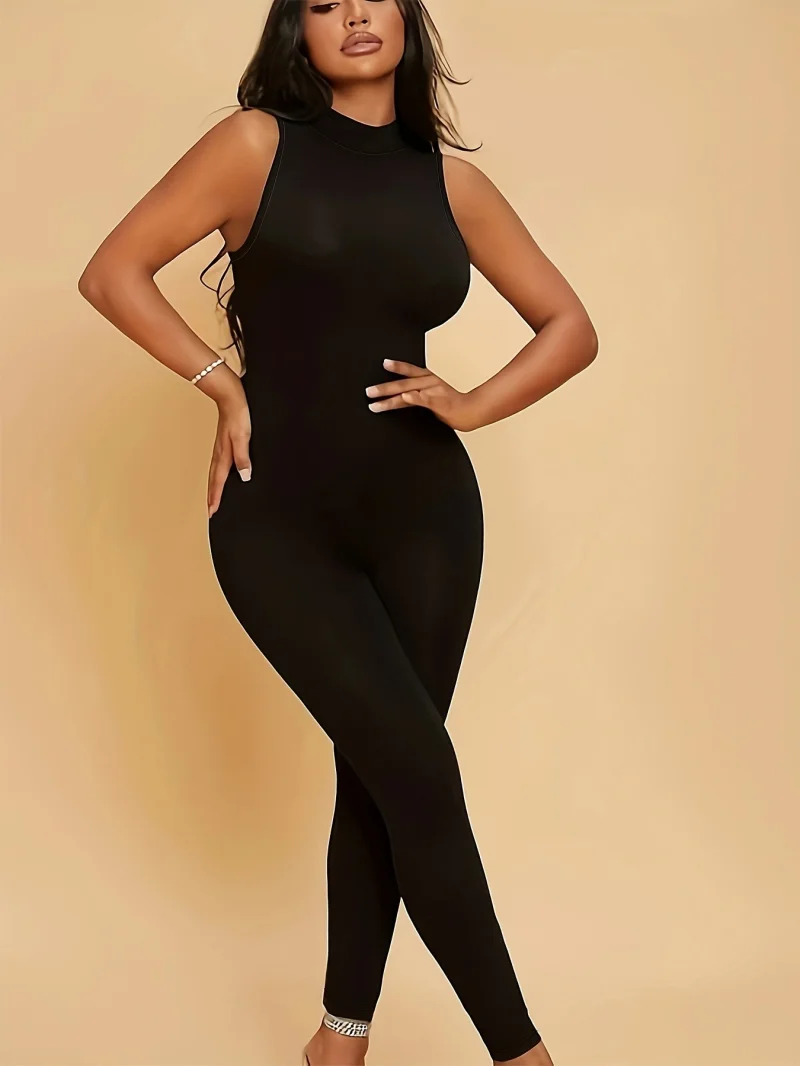 Slim Fit High Neck Sleeveless Jumpsuit Solid Color Tight Fitting Pants Halter Neck One-Piece Summer Fashion Women's Clothing
