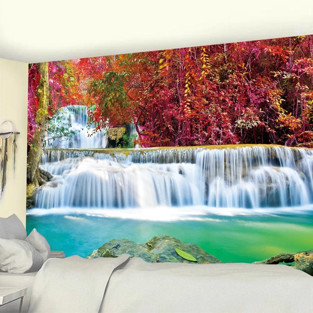 Forest Waterfall Tapestry Wall Hanging Jungle Forest Mountain Rocks Stream Nature Tapestry Tropical Rainforest Scenery Tapestry