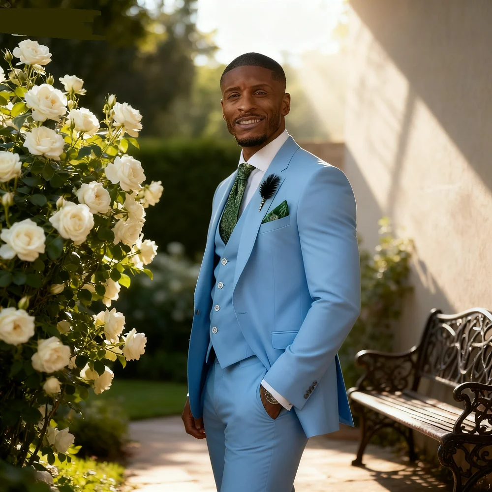 남성용 슬림핏 더블 브레스티드 조끼와 바지 정장, 신랑 턱시도, 비즈니스 정장, 웨딩 파티, 로즈 레드, 3피스