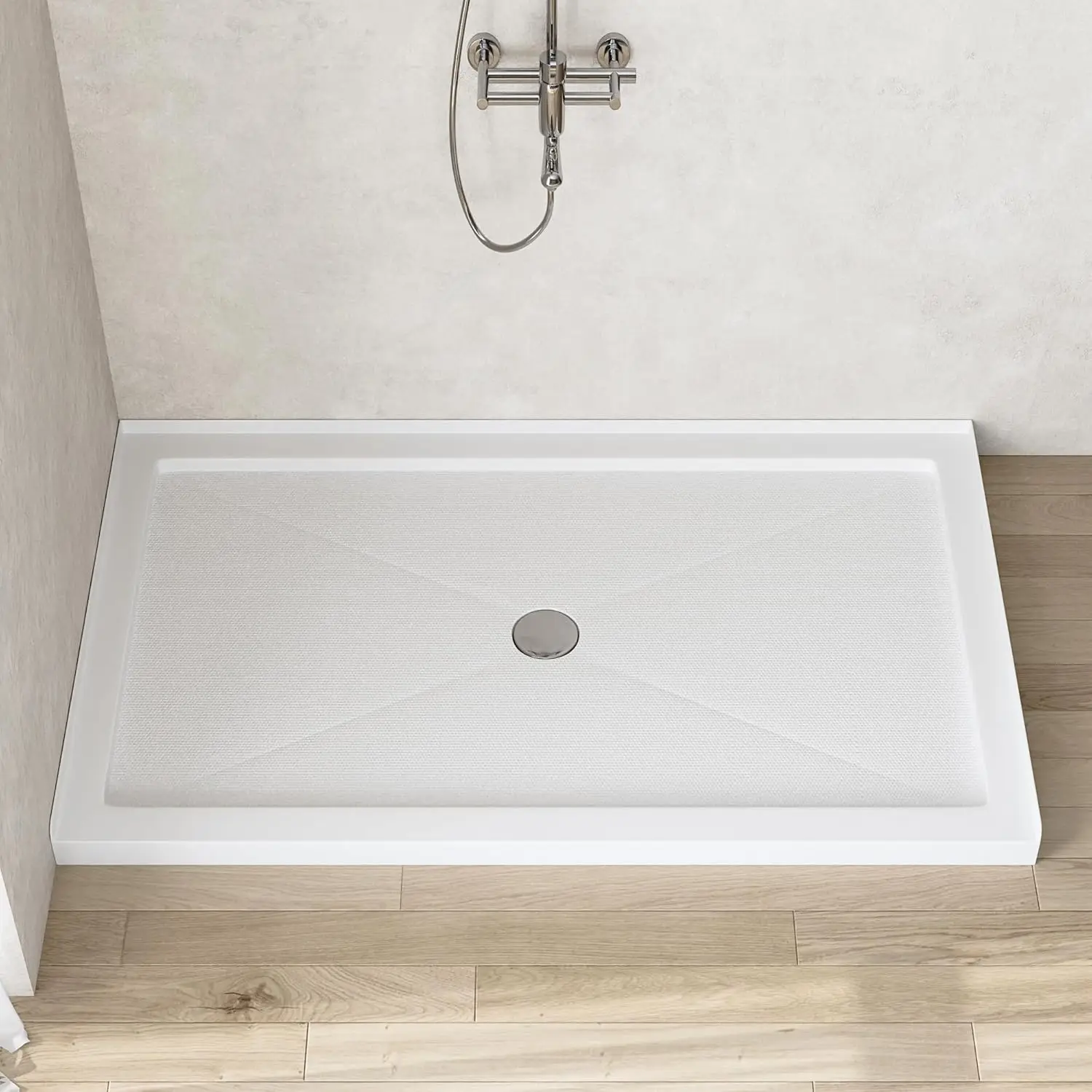

DeerValley 60"L X 36"W Single Threshold Shower Base in White, Center Drain Location, Rectangle Acrylic Shower Pan, Non-slip Desi