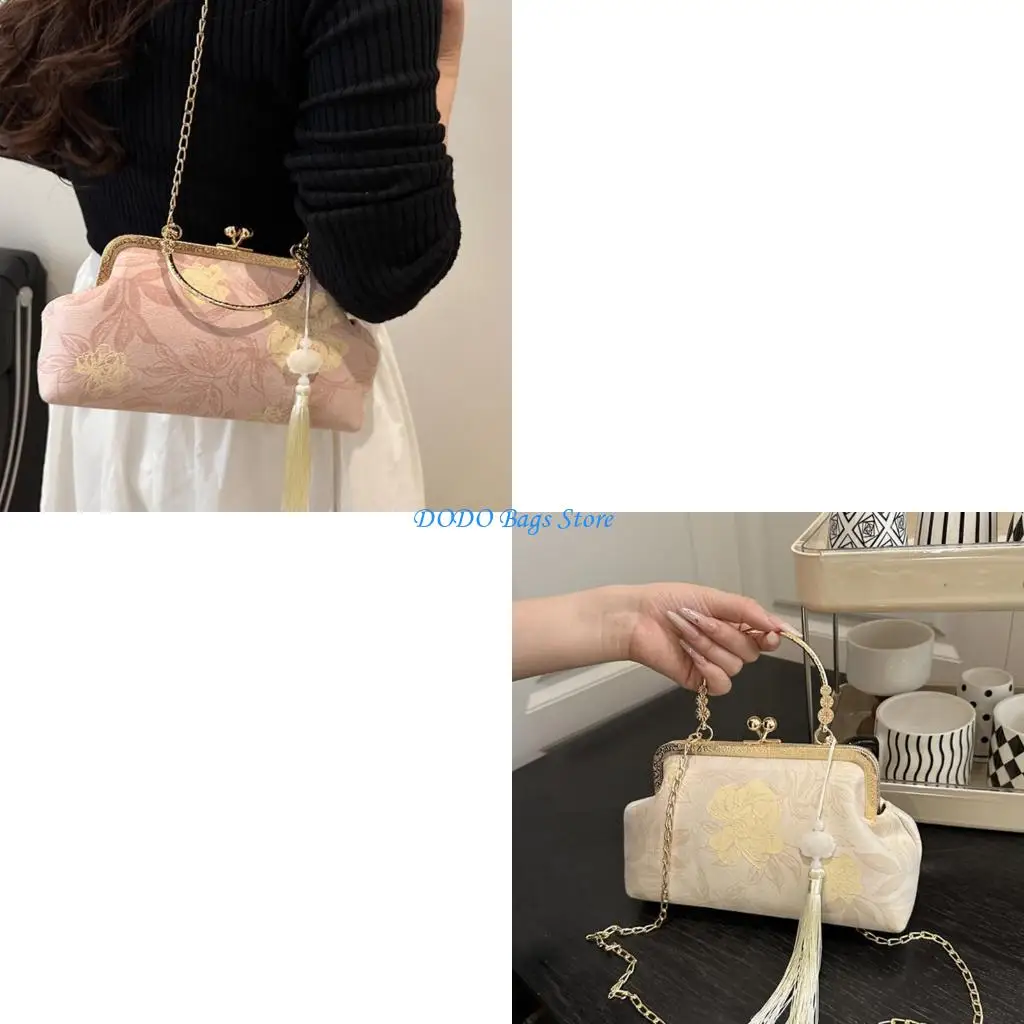 

Elegant Jacquard Fabric Crossbody Purse Spacious Interior Traditional Cheongsam Inspired Design