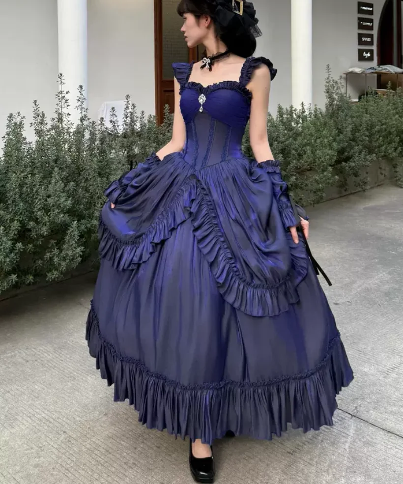 Satin Lolita Süße Mädchen Hohe Taille Abnehmen Abendkleid Frauen High-end-Licht Luxus Temperament Elegante Lange Kleider