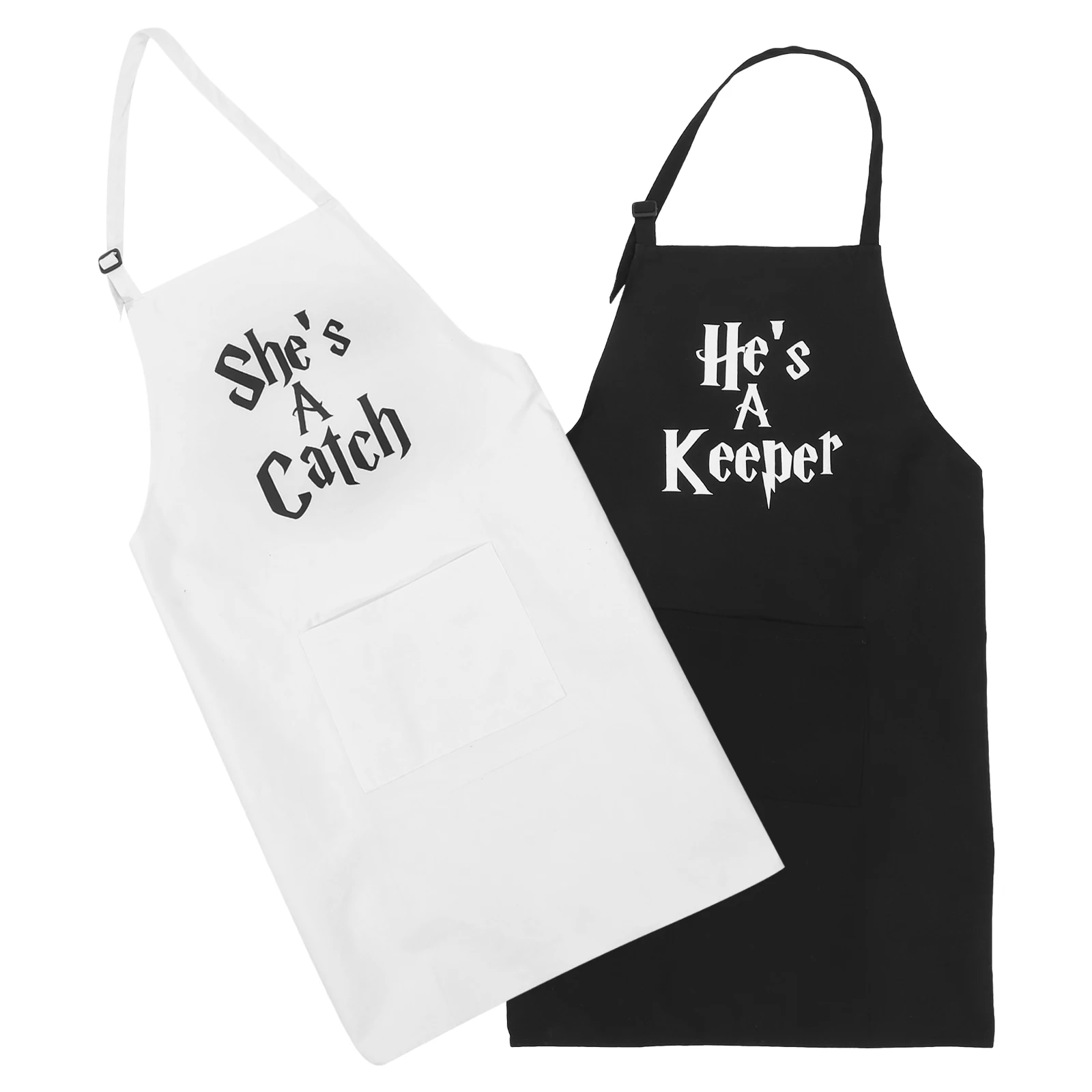

2PCS Couple Aprons Cotton Pockets Cooking Kitchen Adjustable Neck Strap FadeProof WrinkleResistant MachineWashable Valentine
