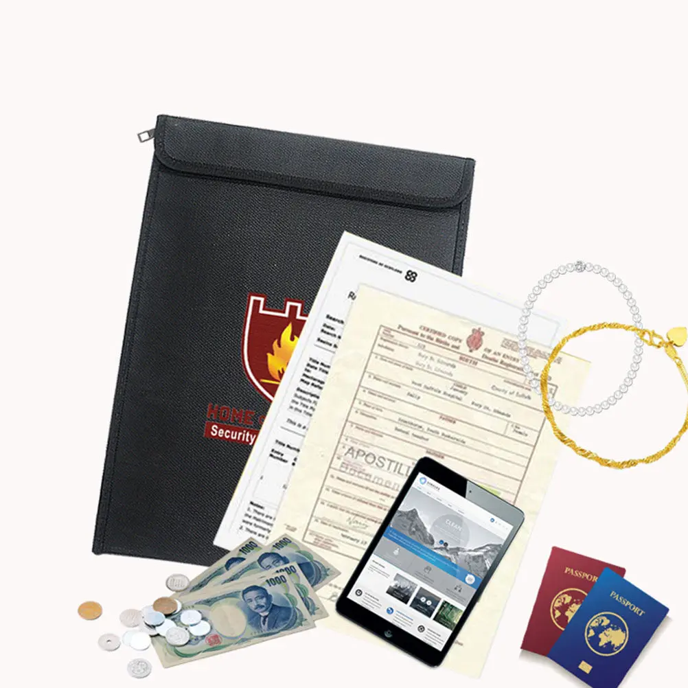 Large Fireproof Document Pouch A4 38x28cm Heat Resistant Fiberglass File Holder for Office School Legal Papers Passports Cash