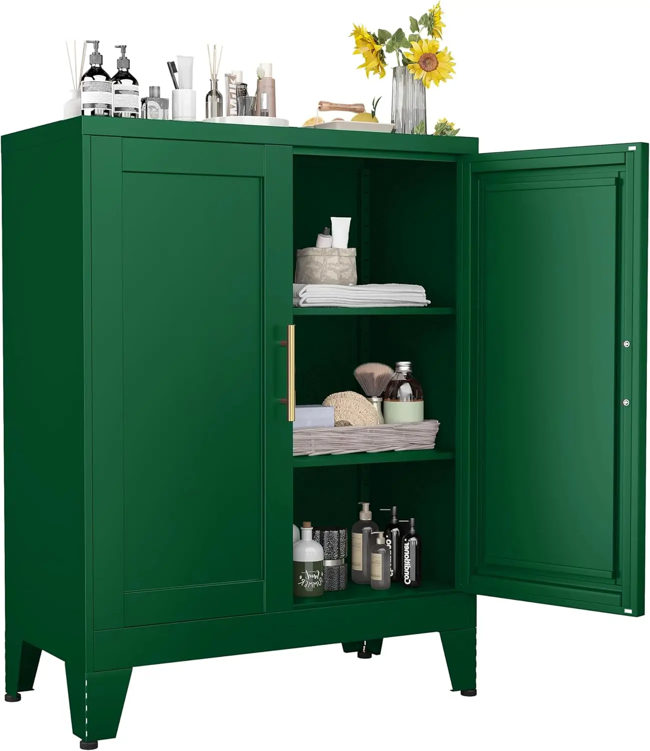 

Green Metal Storage Cabinet, 36"" Sideboard Buffet Cabient, Kitchen Pantry Storage Cabinet With Doors And 2 Adjustable Shelves,