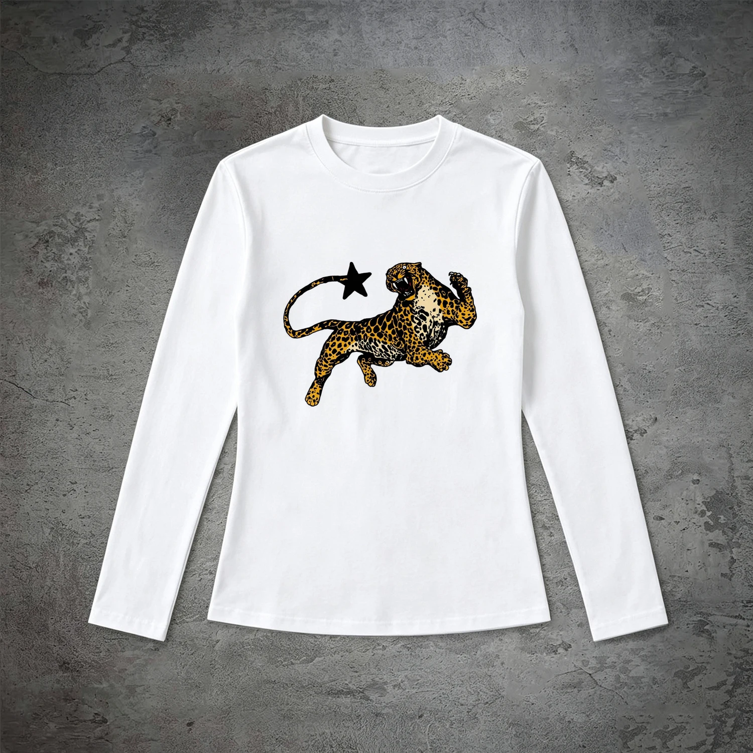 Y2K Vintage Manuscript Unicorn Watercolor Graphic Long Sleeve Tee Women Round Neck Slim Casual Top