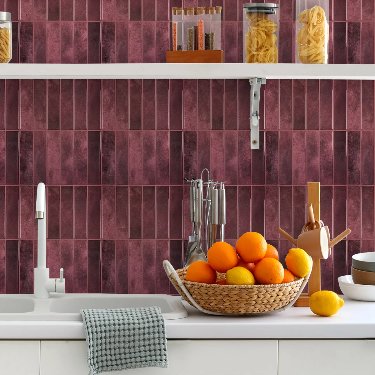 Color Peel and Stick Wall Tile Stickers, Strong Adhesive Wallpaper DIY for Kitchen & Bathroom Backsplash Bathroom RVs Decoration