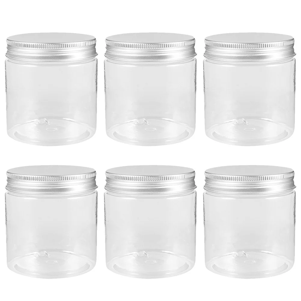 Mini botella de plástico multifuncional de 250Ml, tarro de almacenamiento de alimentos con tapa de aluminio para té, café, caramelo, miel, ensalada, alimentos secos, 6 uds.